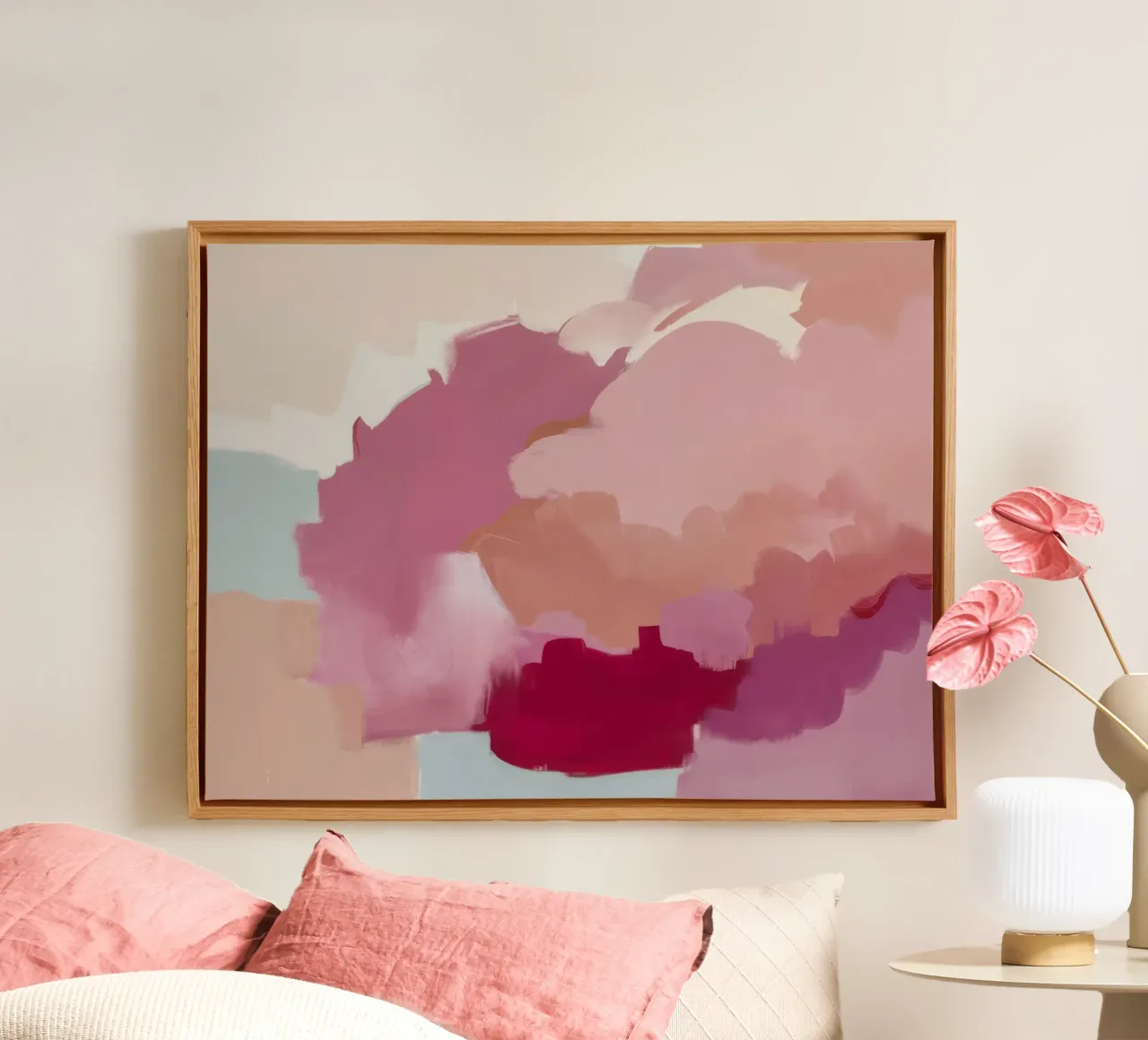 Karmijnrode aurabloei canvas met Baklijst van Dream Spectrum