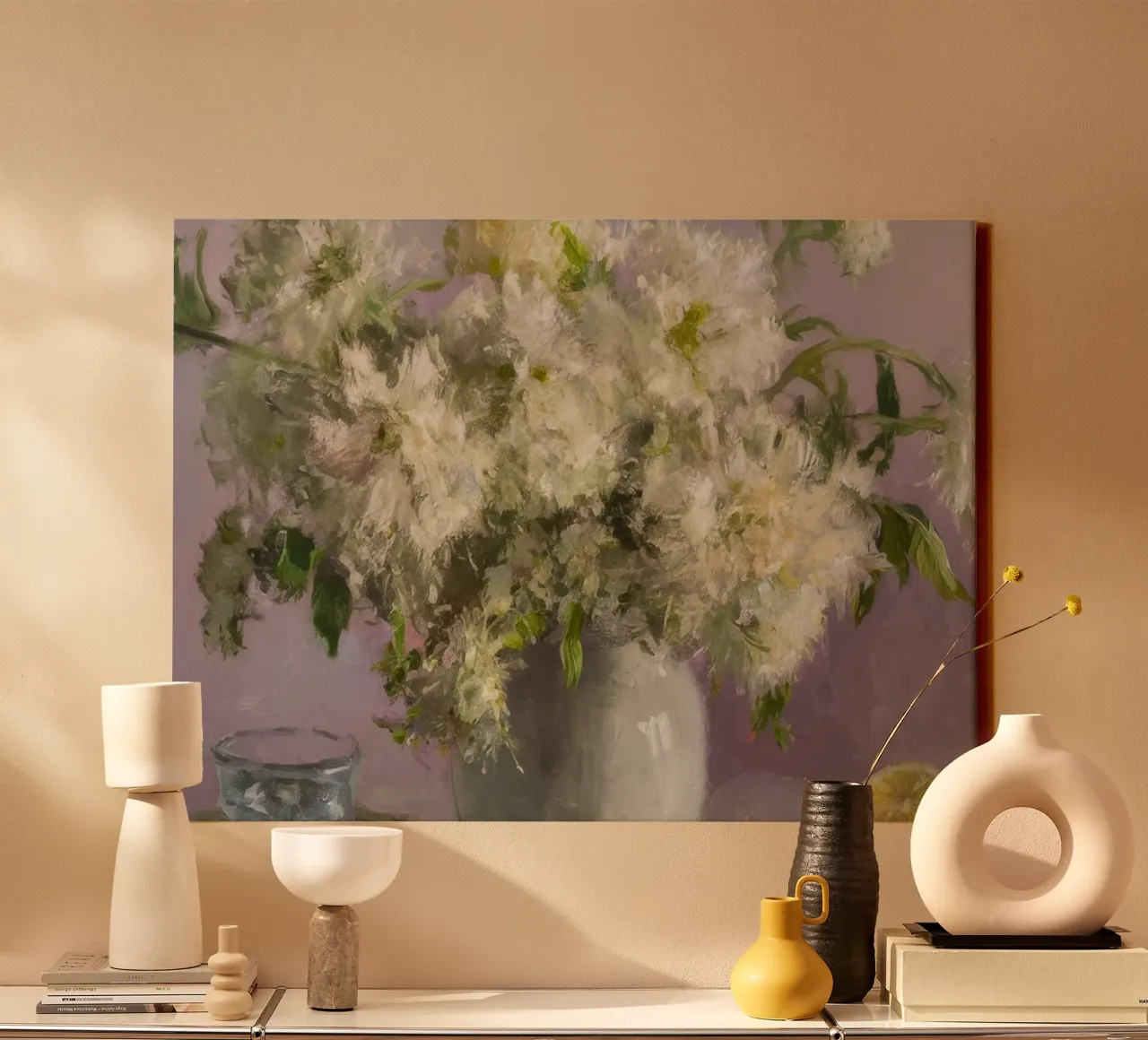 Lichtgevende bloemblaadjes canvas met Baklijst van Celestial Harmony