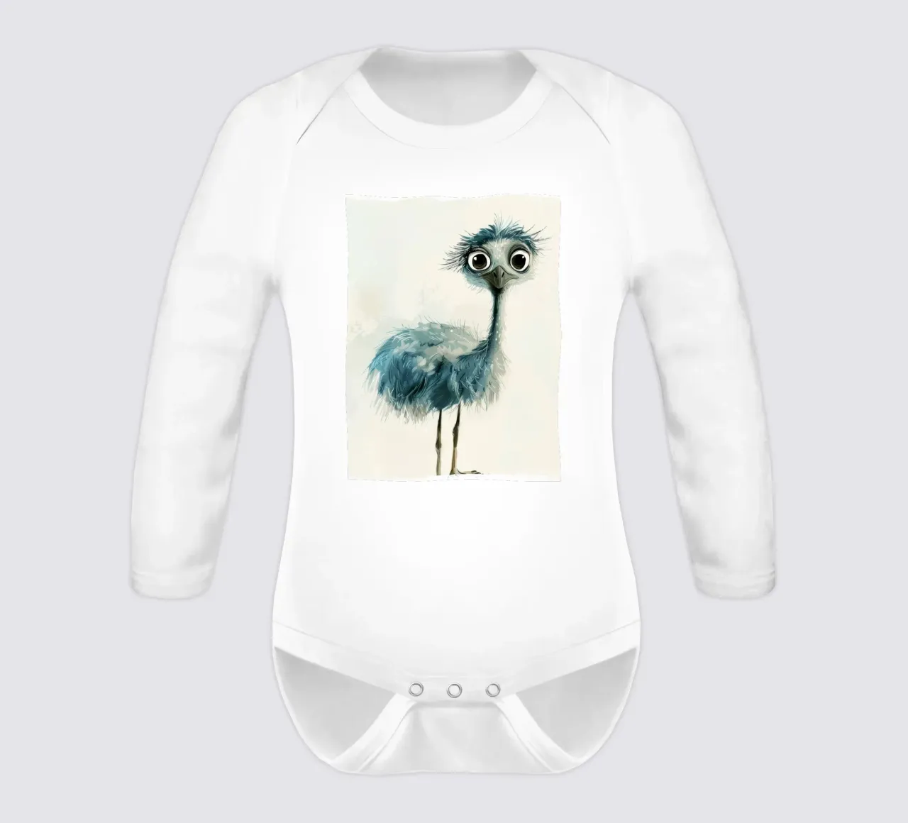 Charming Juvenile Emu Drawing long-sleeve baby romper by DesignDoodle