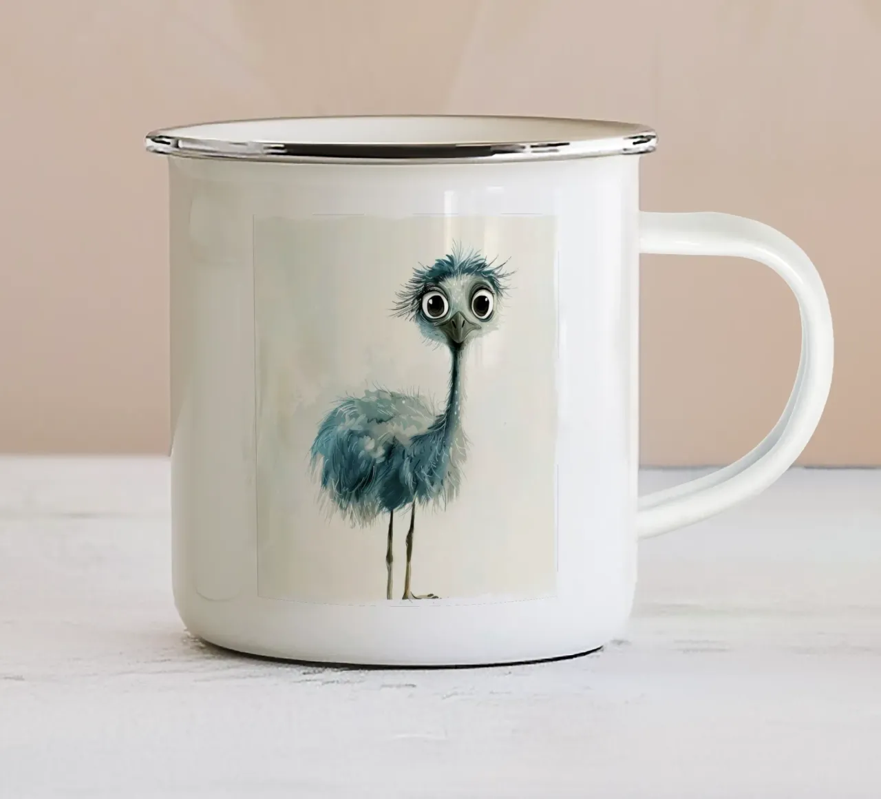 Incantevole disegno di un giovane emù tazza in smalto da DesignDoodle