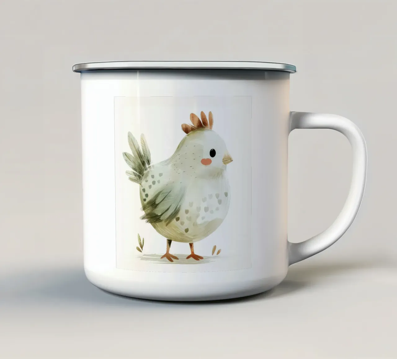 Illustrazione di un pulcino grigio chiaro tazza in smalto da DesignDoodle
