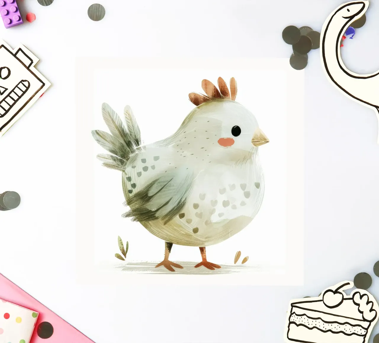 Simpática ilustración de un pollito gris claro pegatina de DesignDoodle
