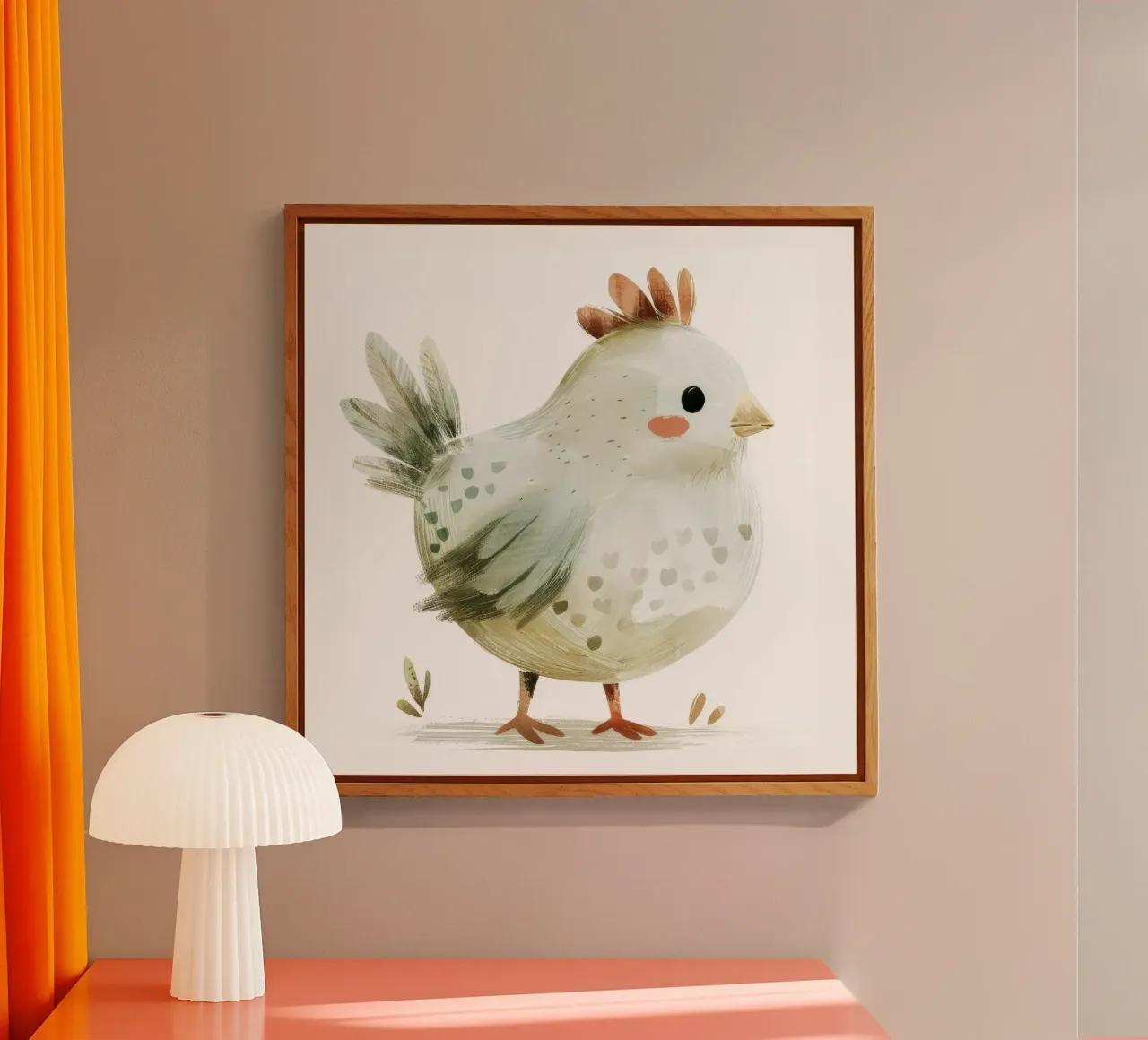 Simpática ilustración de un pollito gris claro metacrilato de DesignDoodle