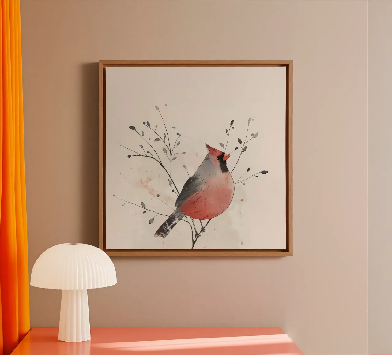 Kardinal auf einem Zweig hockend Leinwand von DesignDoodle