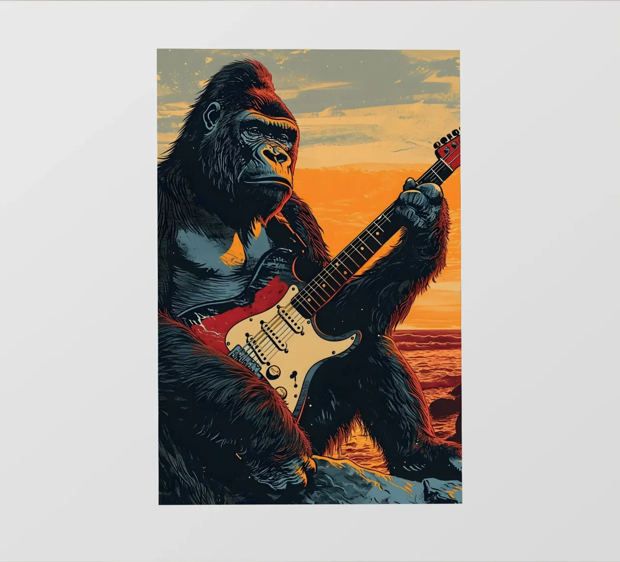 Gorilla spielt E-Gitarre am Strand pellicola backlit da WILD ART