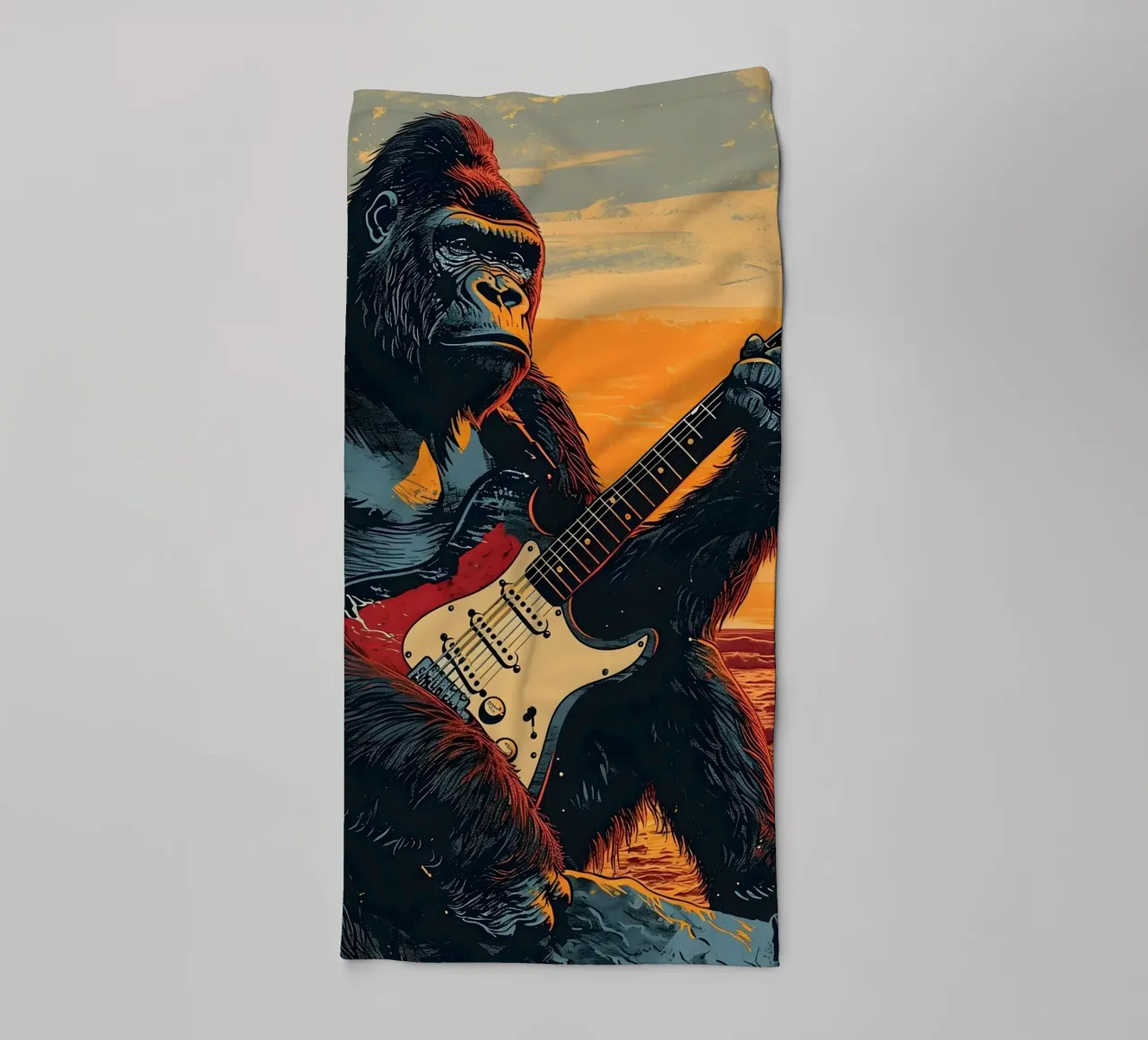 Gorilla spielt E-Gitarre am Strand asciugamano da bagno da WILD ART