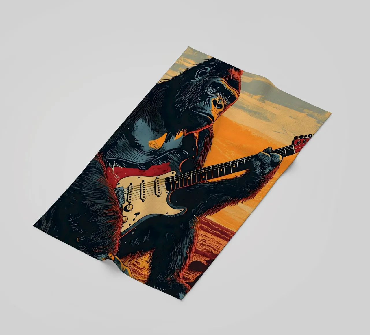 Gorilla spielt E-Gitarre am Strand telo mare da WILD ART