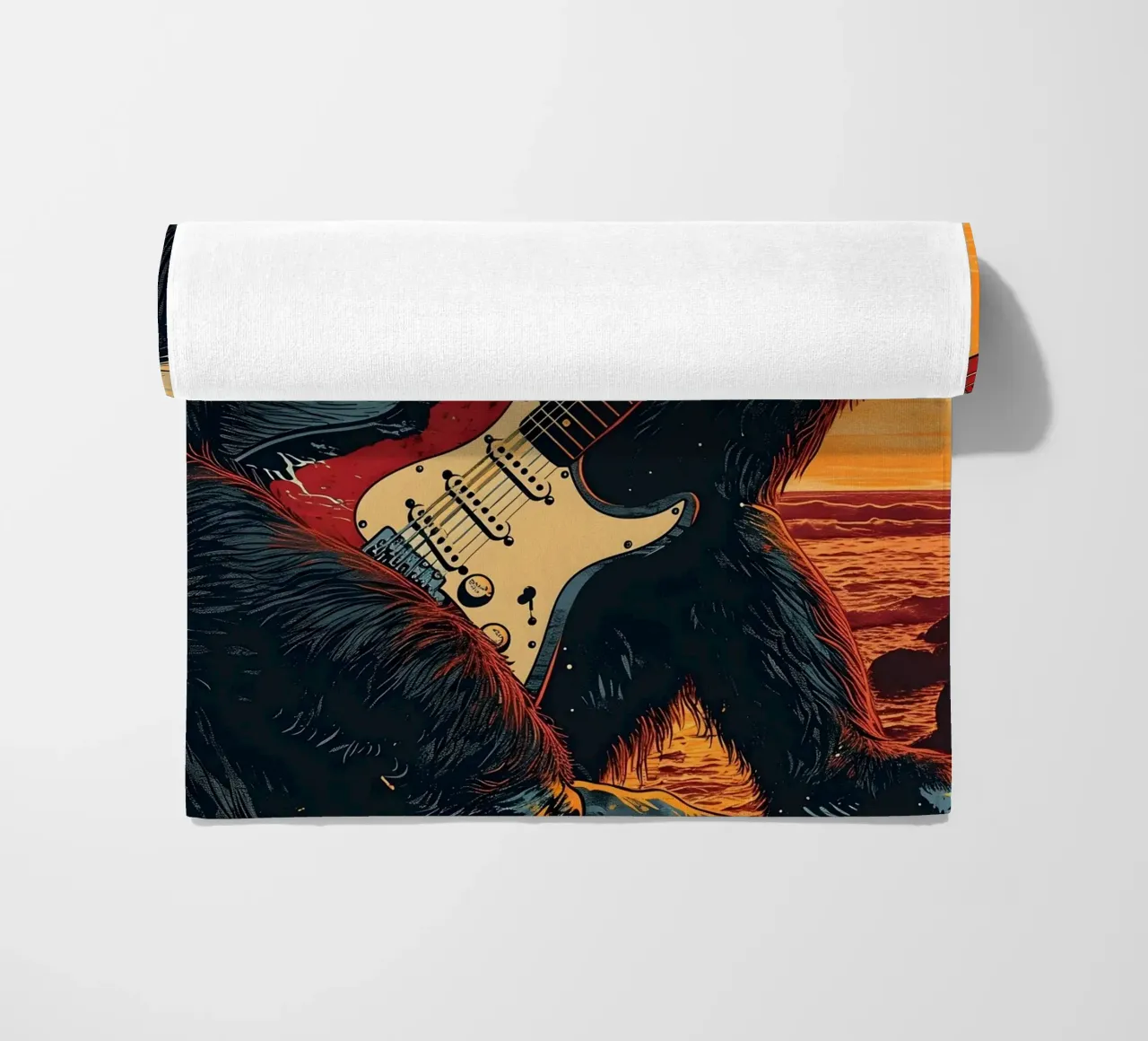 Gorilla spielt E-Gitarre am Strand telo mare da WILD ART