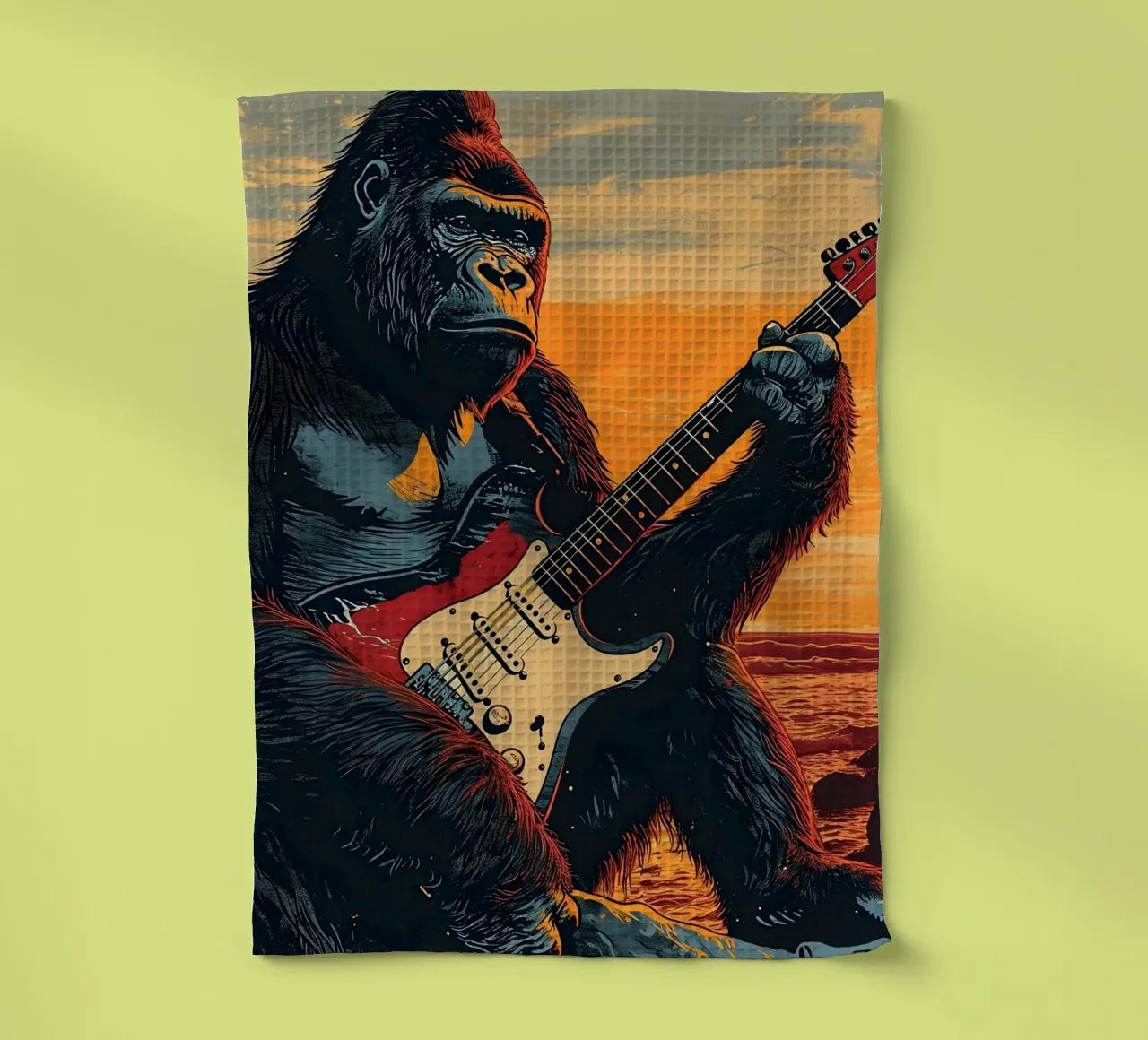 Gorilla spielt E-Gitarre am Strand canovaccio da cucina da WILD ART