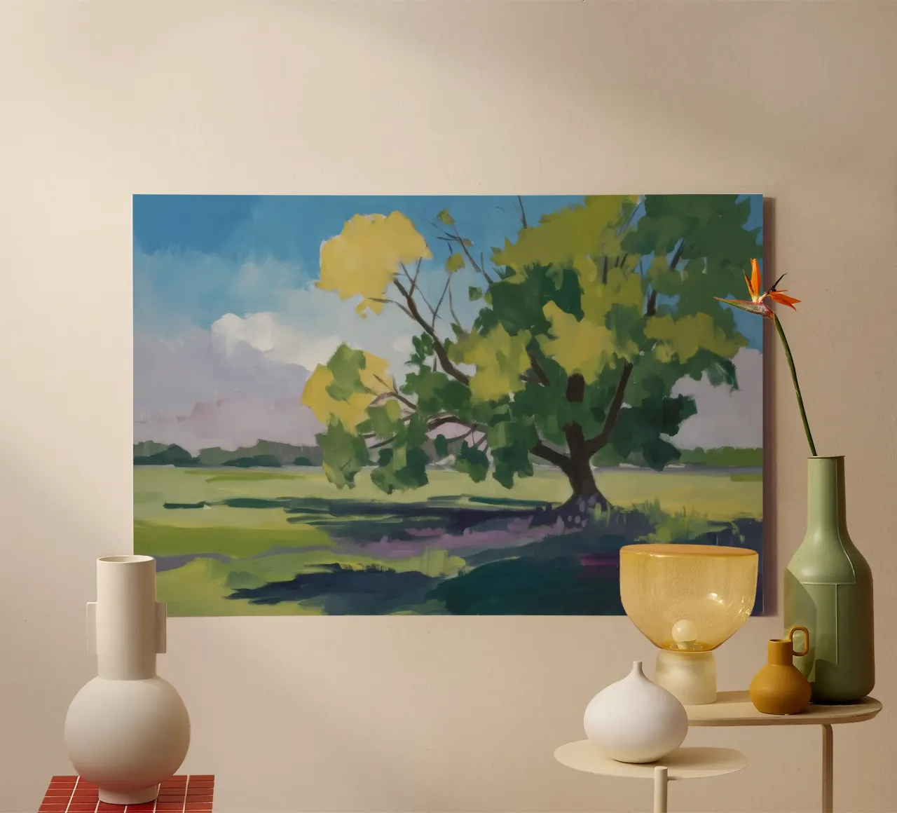 Gouden weide eenzaamheid canvas met Baklijst van Celestial Harmony
