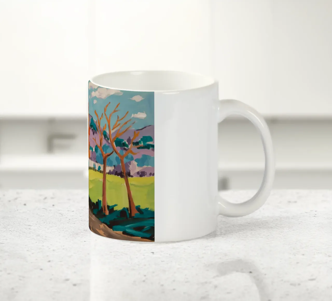 Paesaggio onirico del villaggio cromatico tazza in ceramica da Celestial Harmony