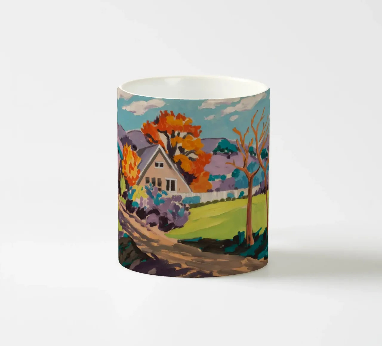 Paesaggio onirico del villaggio cromatico tazza in ceramica da Celestial Harmony