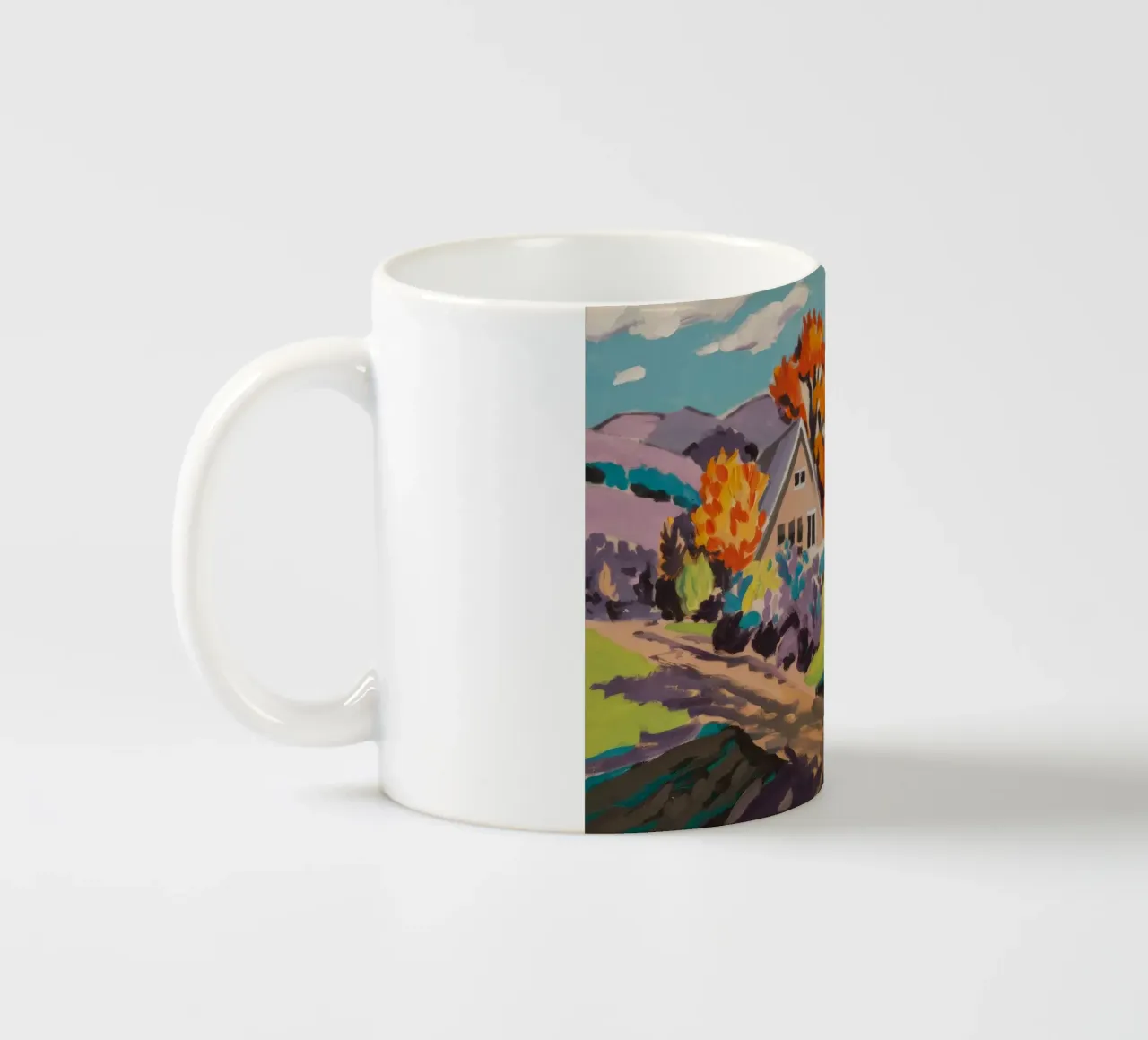Paesaggio onirico del villaggio cromatico tazza in ceramica da Celestial Harmony