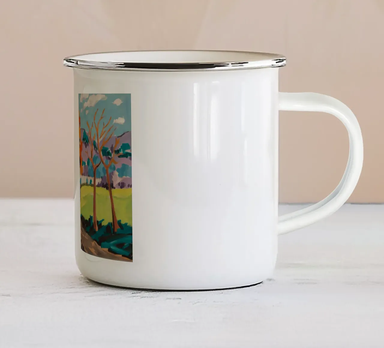 Paesaggio onirico del villaggio cromatico tazza in smalto da Celestial Harmony