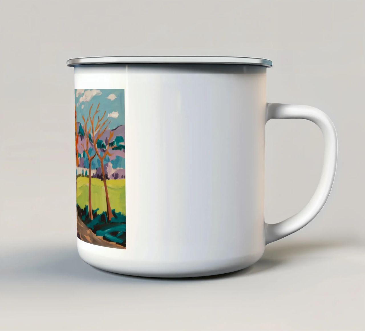 Paesaggio onirico del villaggio cromatico tazza in smalto da Celestial Harmony