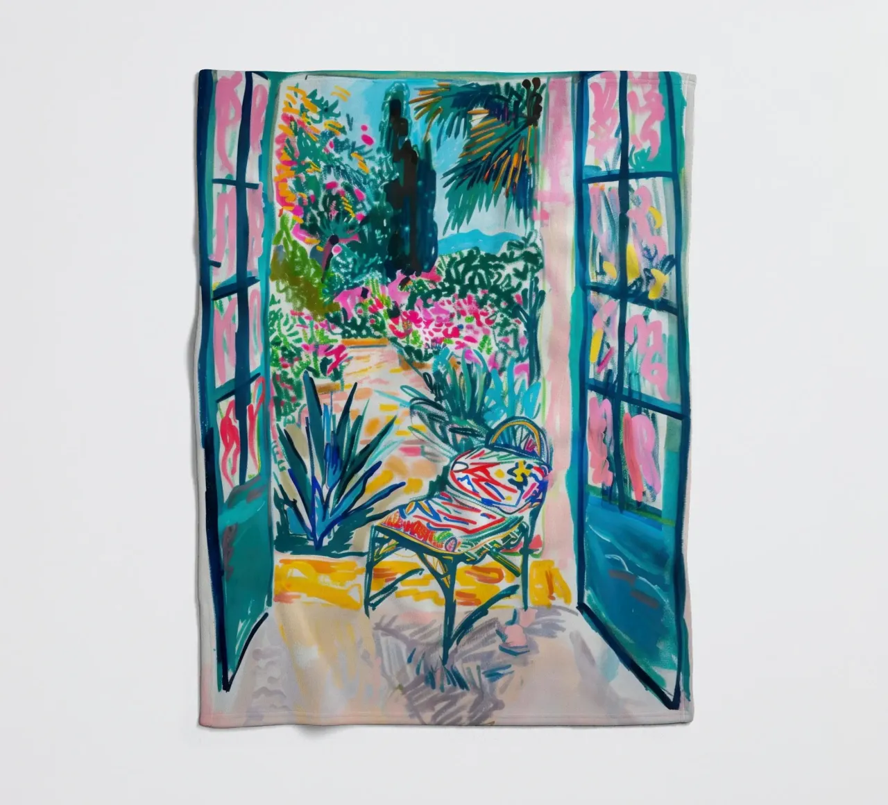 Porta aperta con vista tropicale coperta in pile da Nikis Art Studio