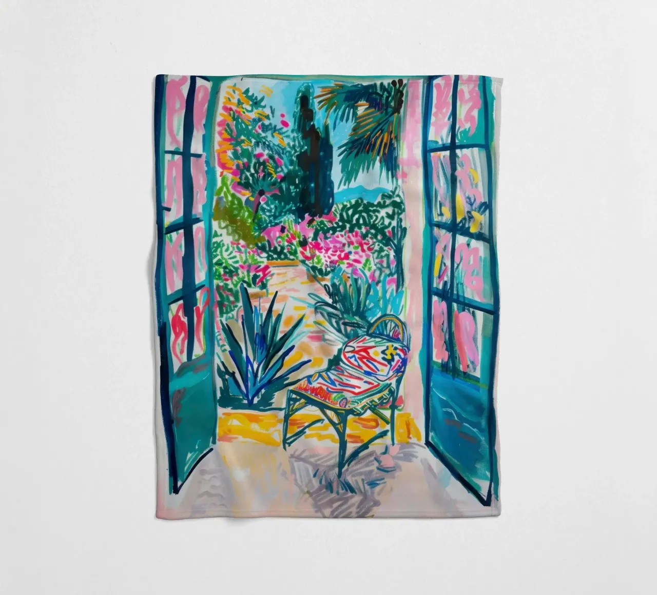Porta aperta con vista tropicale coperta in pile da Nikis Art Studio