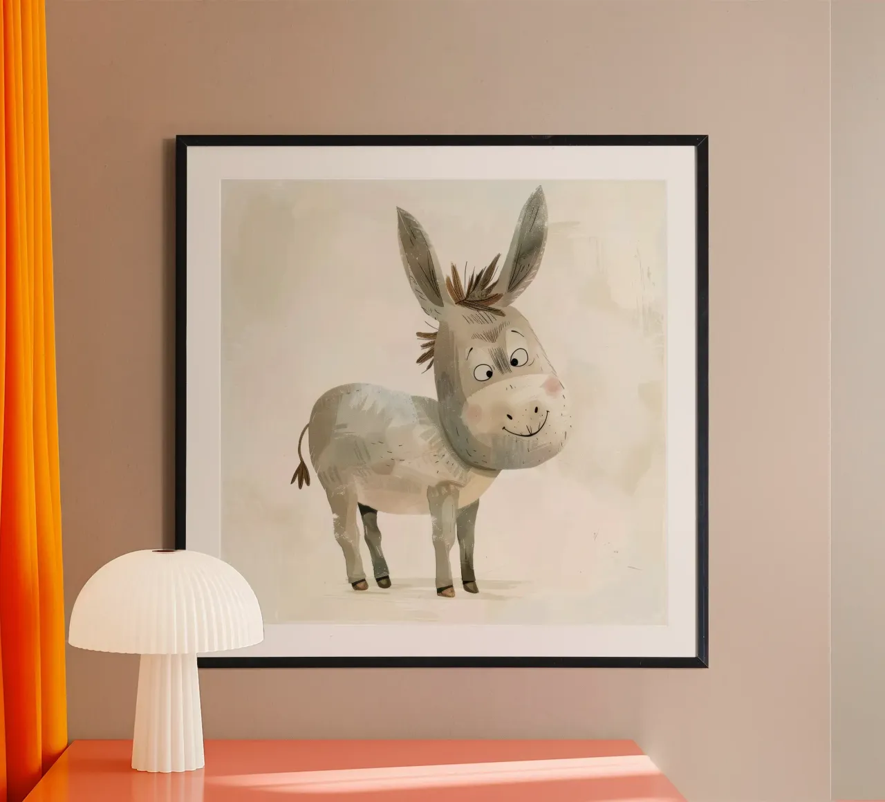 Illustrazione di un amichevole asino grigio poster con telaio in alluminio da DesignDoodle