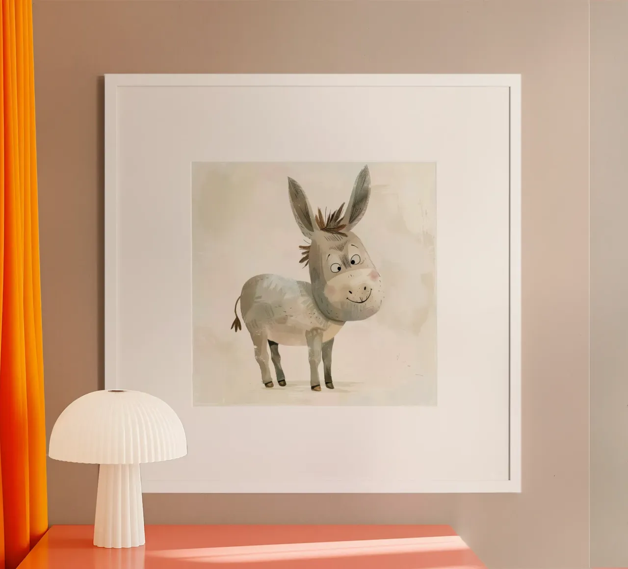Illustrazione di un amichevole asino grigio poster con telaio in alluminio da DesignDoodle