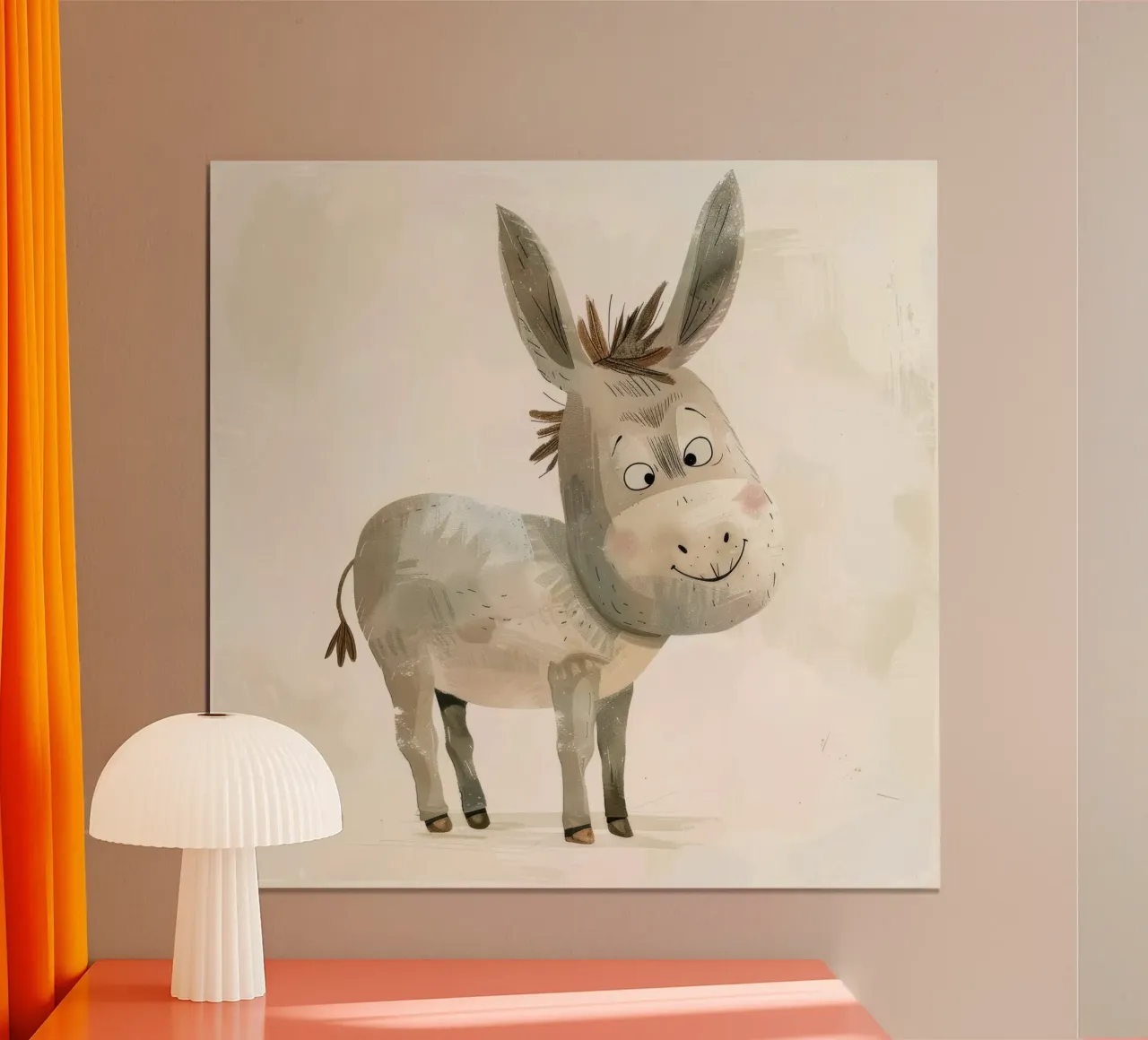 Illustrazione di un amichevole asino grigio poster con telaio in alluminio da DesignDoodle