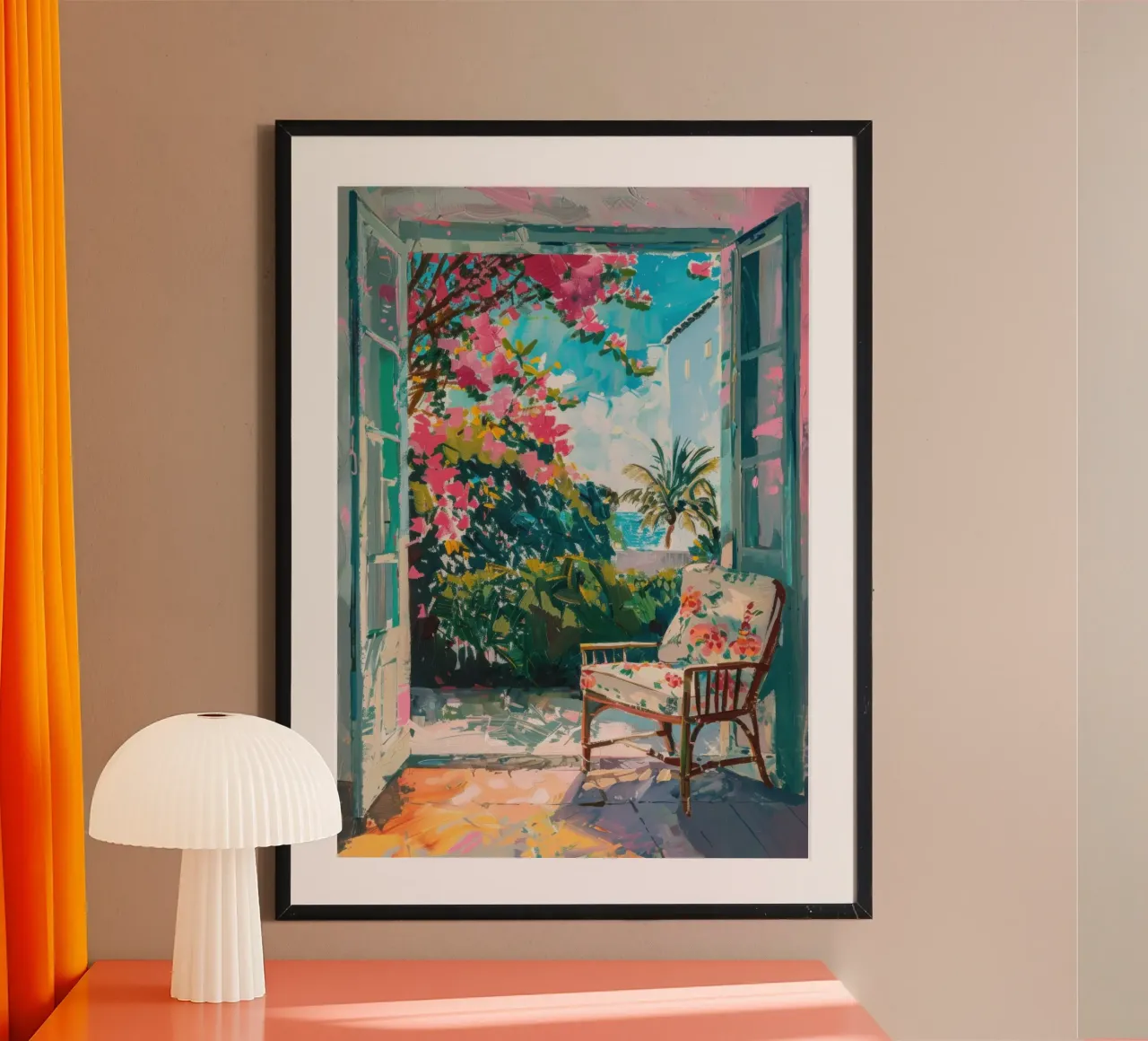 Exotic garden view through open door hahnemühle by Nikis Art Studio