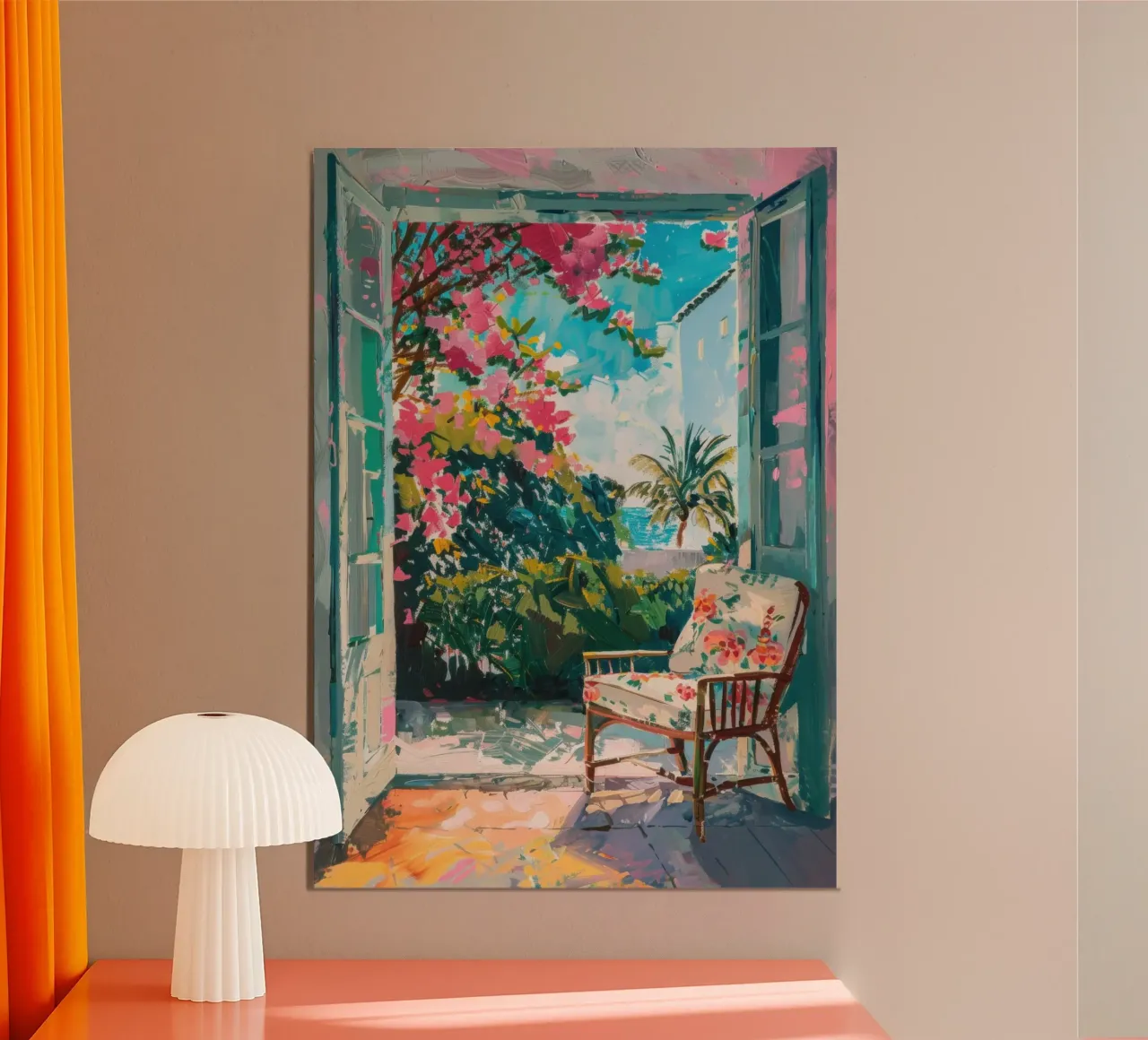 Exotic garden view through open door hahnemühle by Nikis Art Studio