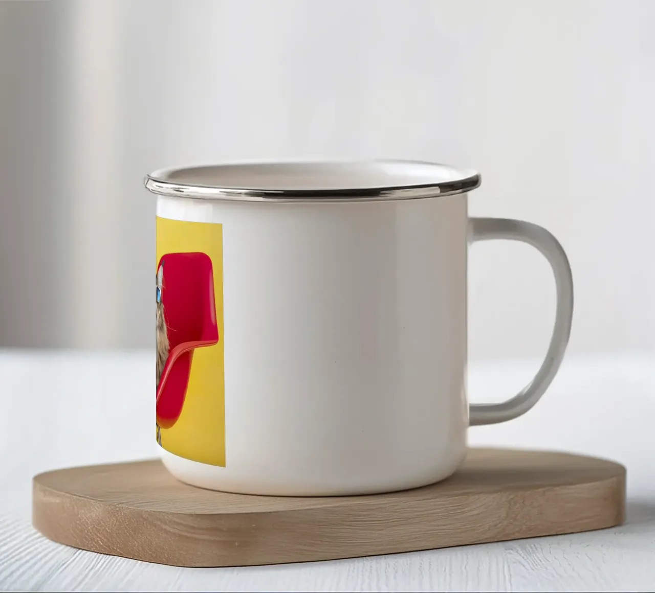 Gatto cool in poltrona tazza in smalto da 🎁 ARTVI-SHOP