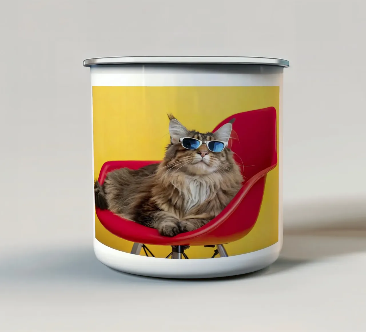 Gatto cool in poltrona tazza in smalto da 🎁 ARTVI-SHOP