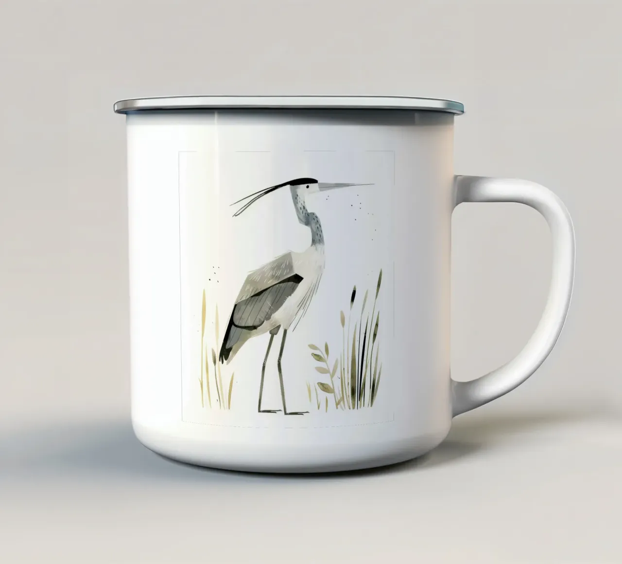 Elegante airone cenerino tra i canneti tazza in smalto da DesignDoodle
