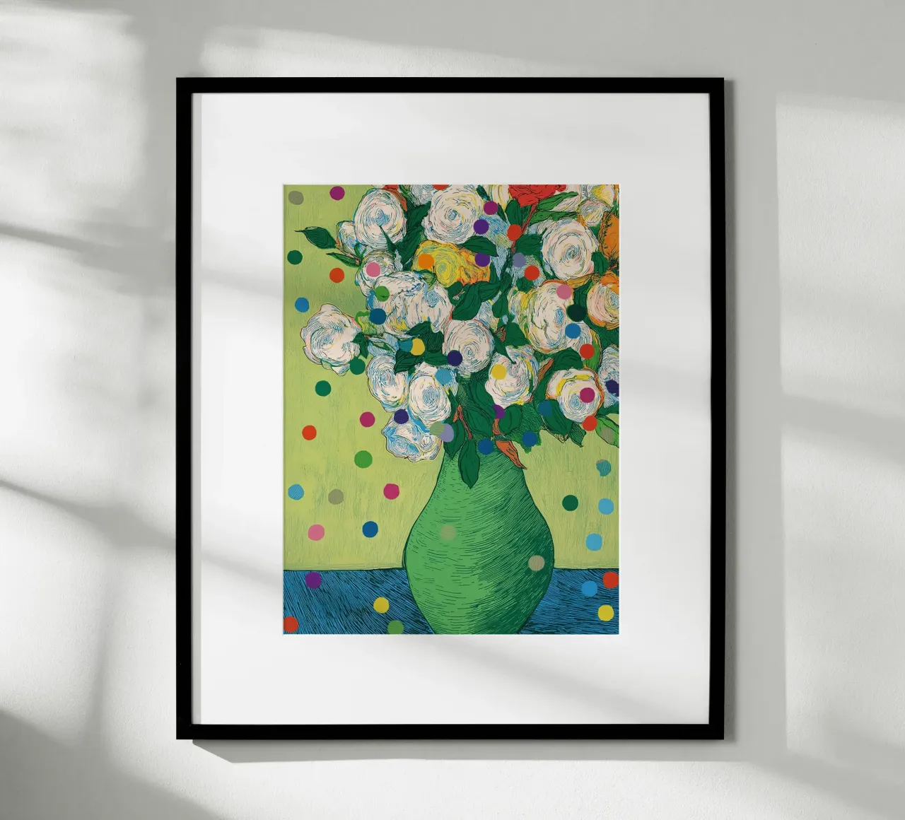 Rose bianche con coriandoli poster con telaio in legno da Carinaprint