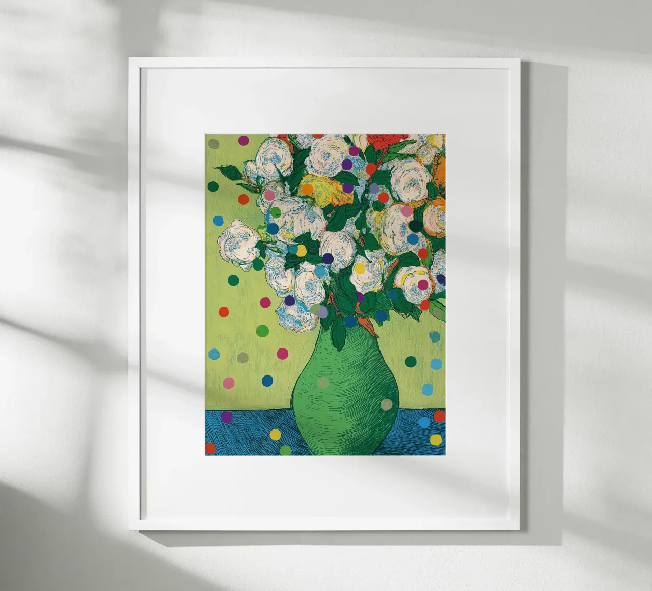 Rose bianche con coriandoli poster con telaio in legno da Carinaprint