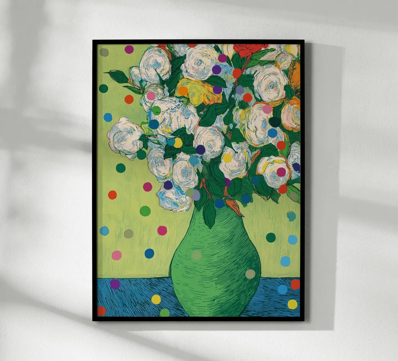 Rose bianche con coriandoli poster con telaio in legno da Carinaprint