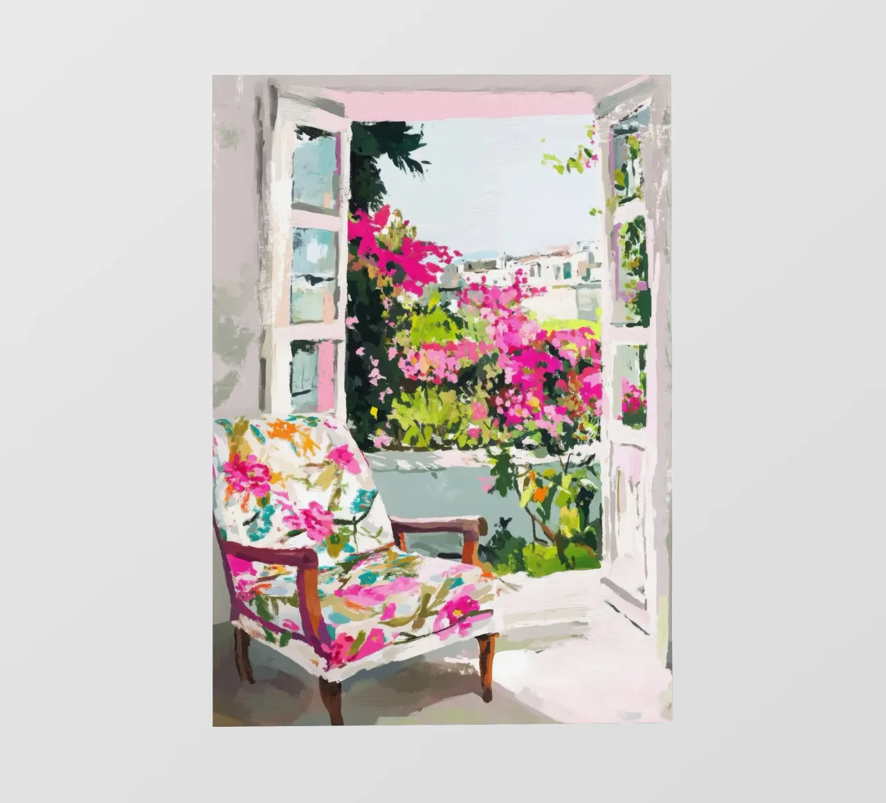 Parisian window view with bougainvillea pvc cover by Nikis Art Studio