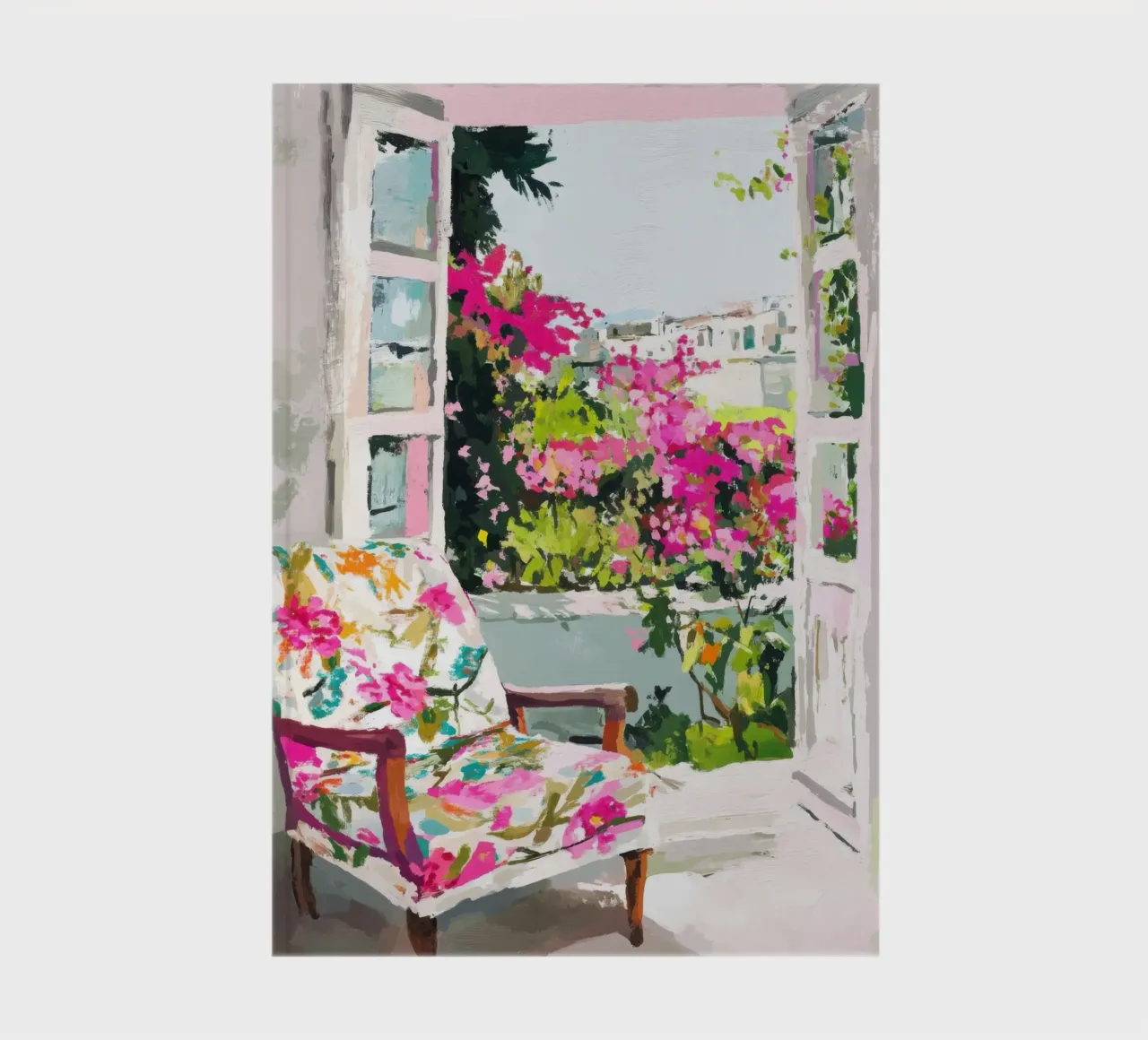 Parisian window view with bougainvillea notebook by Nikis Art Studio