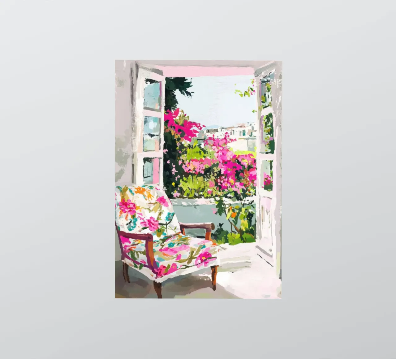Parisian window view with bougainvillea sticker by Nikis Art Studio