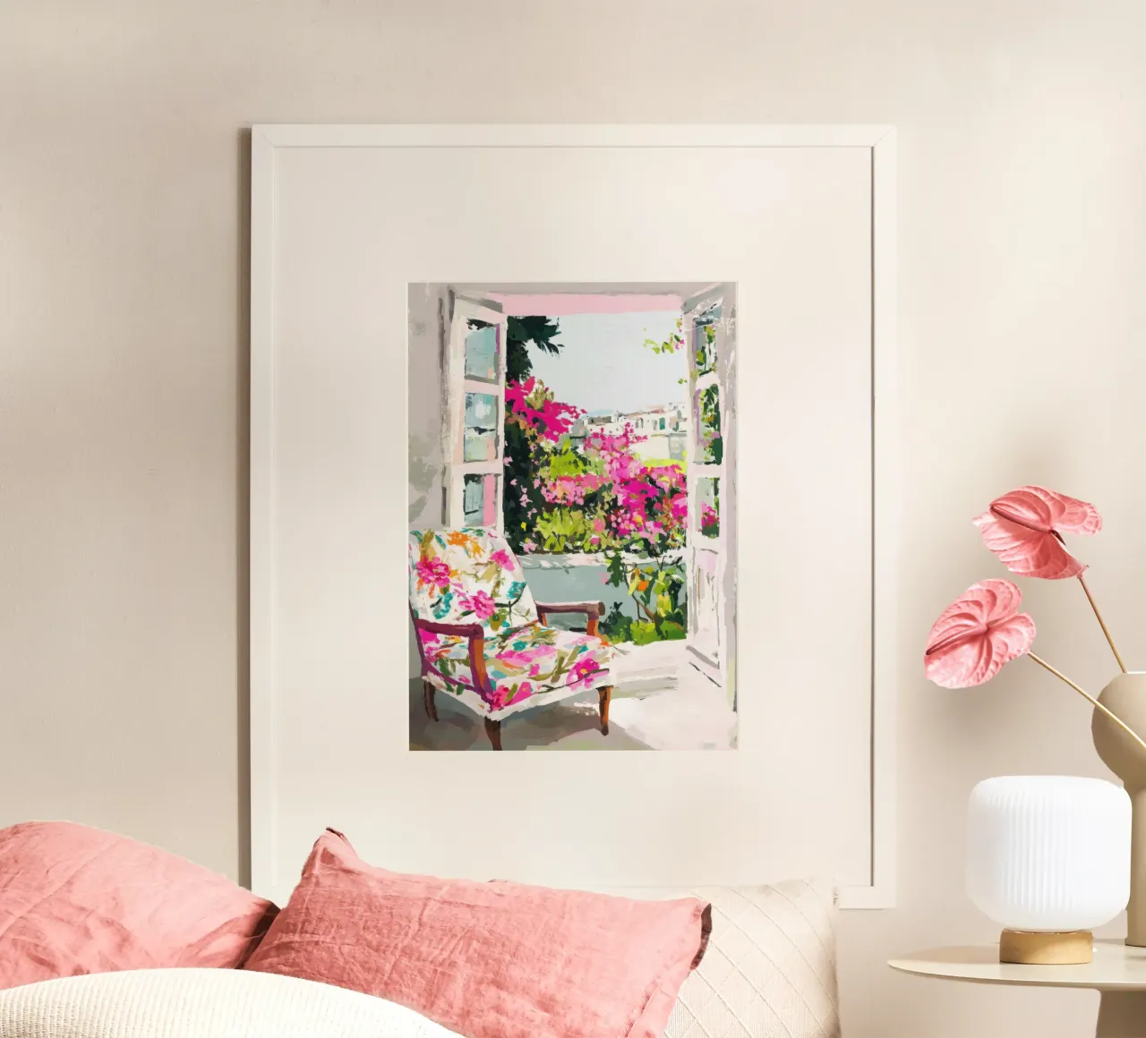Parisian window view with bougainvillea hahnemühle by Nikis Art Studio