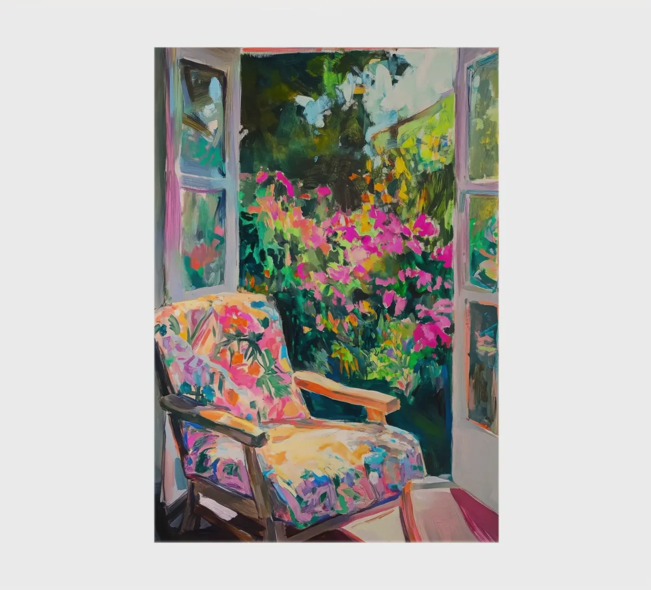Armchair by the window with flower garden view notebook by Nikis Art Studio
