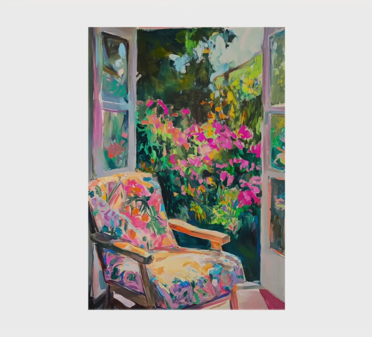 Armchair by the window with flower garden view notebook by Nikis Art Studio