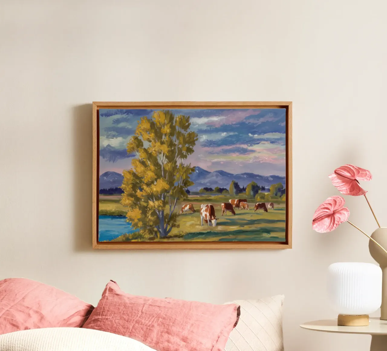 Rivierbegrazing in de herfst canvas met Baklijst van Celestial Harmony
