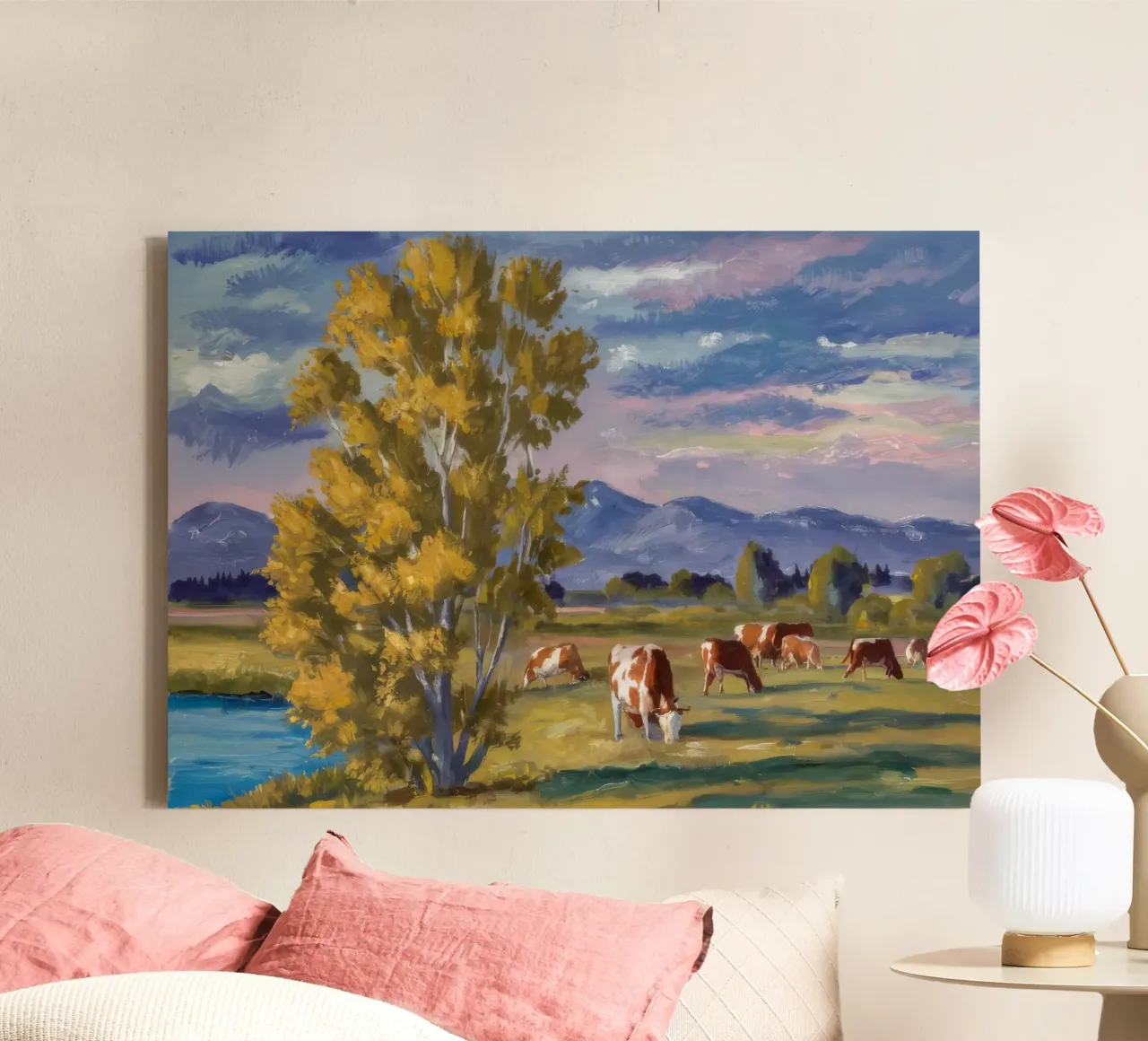 Rivierbegrazing in de herfst canvas met Baklijst van Celestial Harmony
