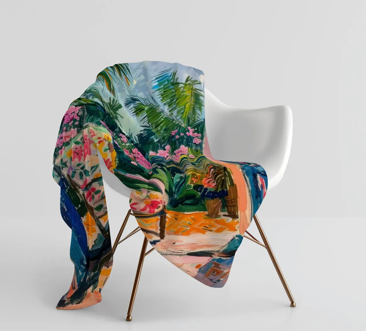 View through the open door to the tropical garden fleece blanket by Nikis Art Studio