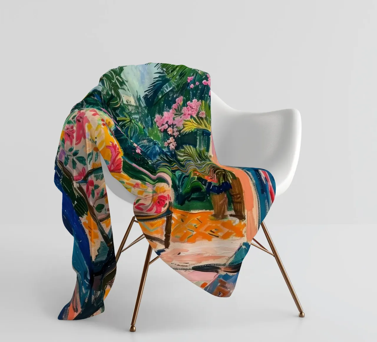 View through the open door to the tropical garden fleece blanket by Nikis Art Studio