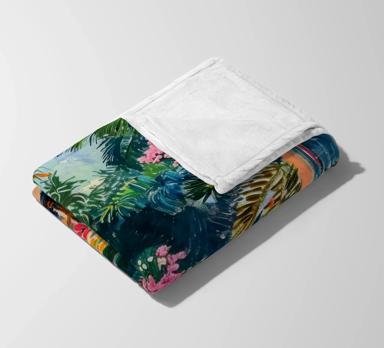 View through the open door to the tropical garden fleece blanket by Nikis Art Studio