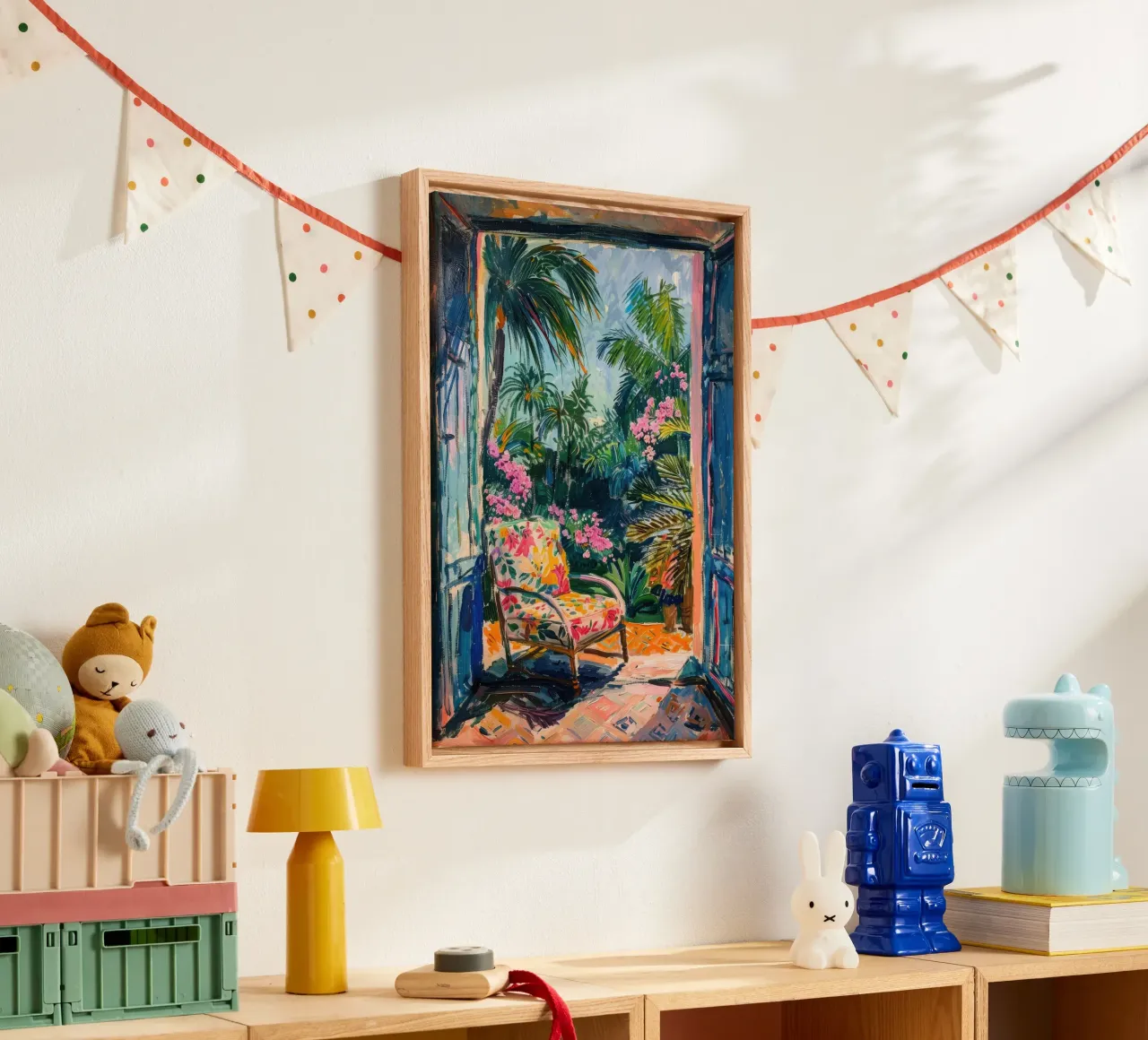 Vue sur le jardin tropical à travers une porte ouverte toile avec Caisse américaine de Nikis Art Studio