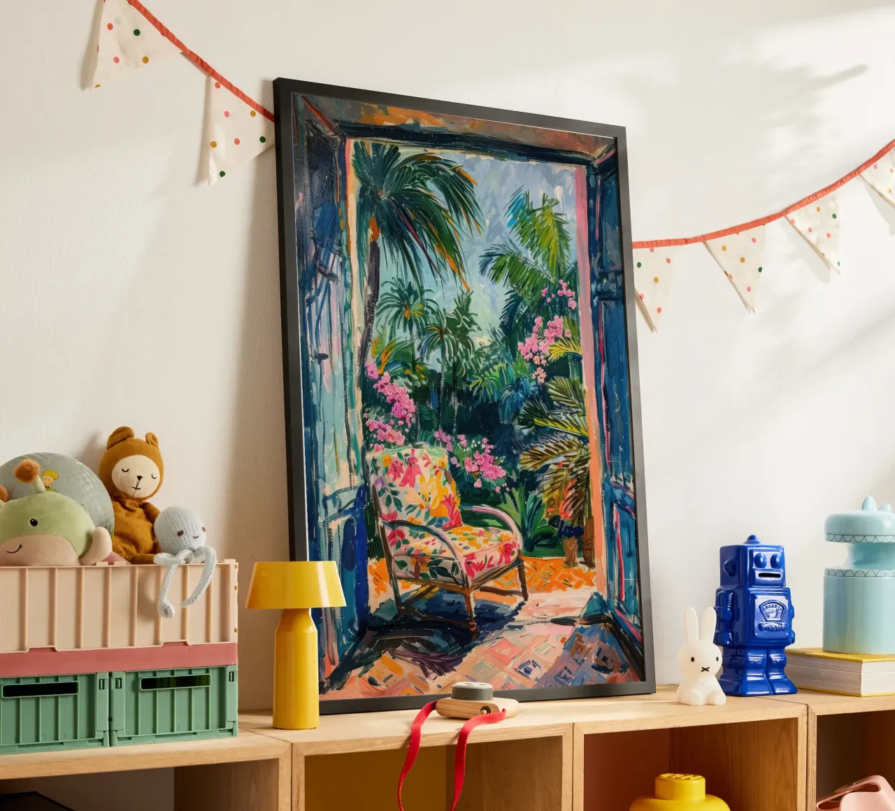 Vue sur le jardin tropical à travers une porte ouverte hahnemühle de Nikis Art Studio
