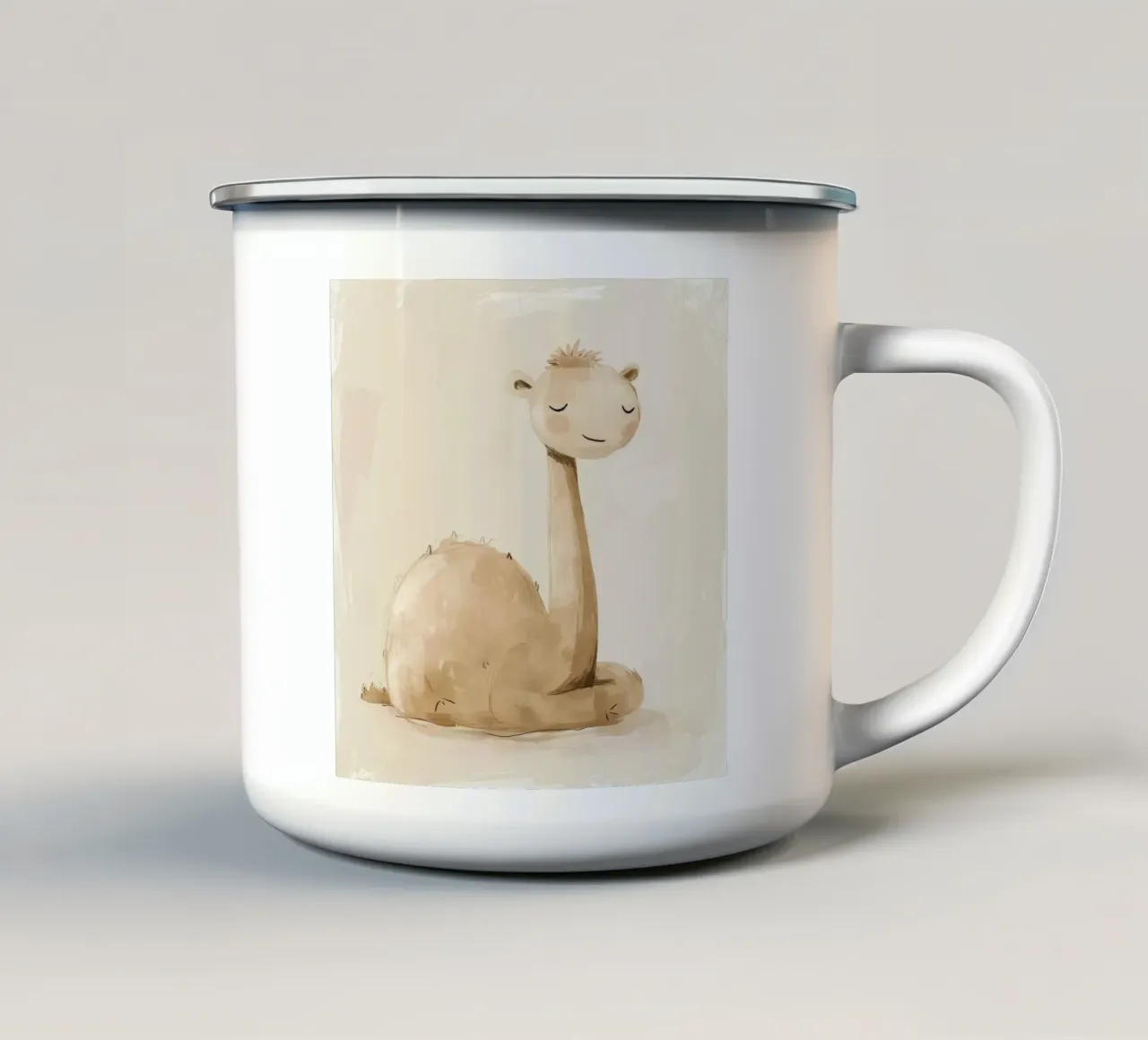 Cammello tranquillo in acquerello stilizzato tazza in smalto da DesignDoodle