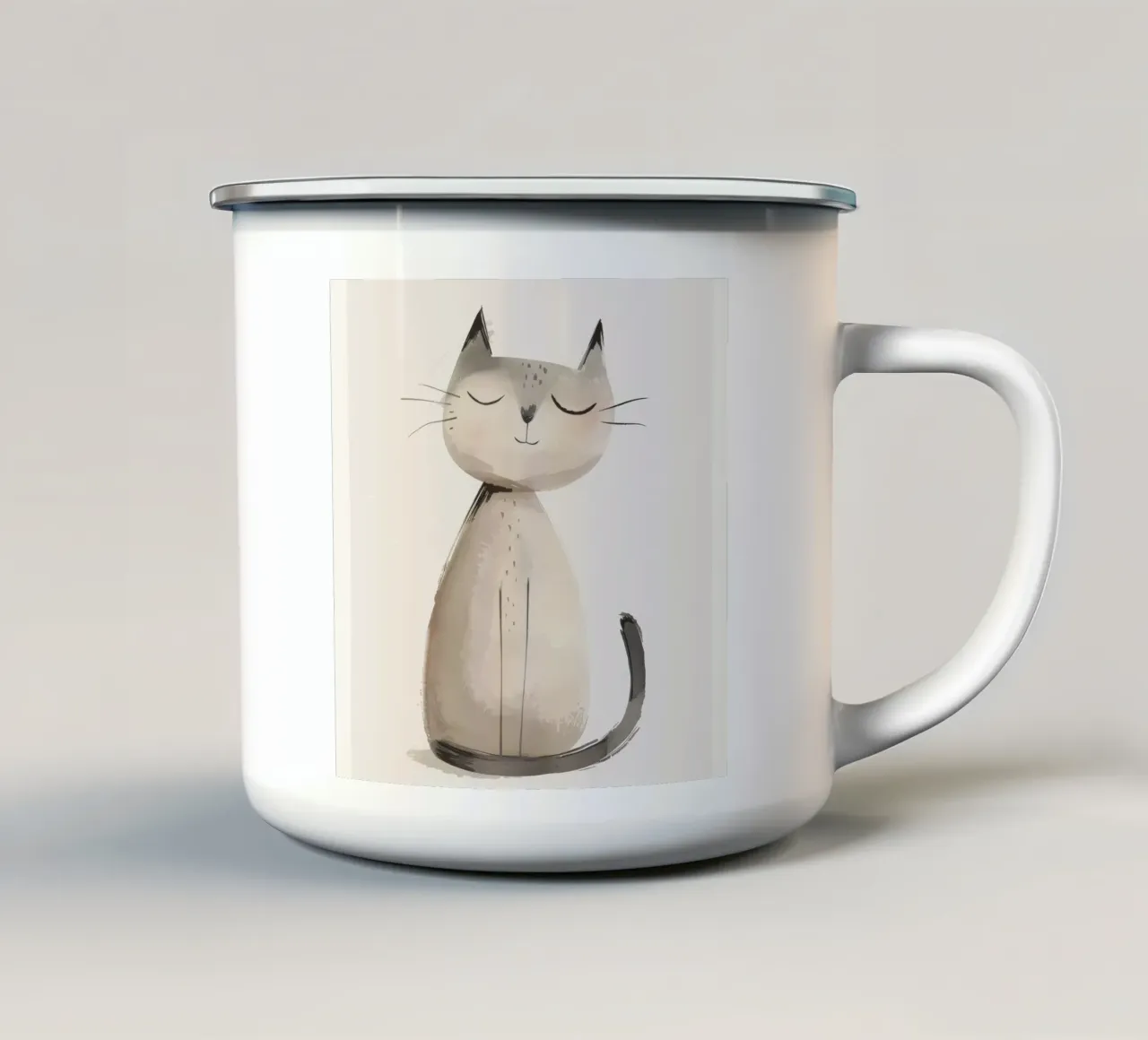Gatto sereno seduto in morbidi acquerelli tazza in smalto da DesignDoodle