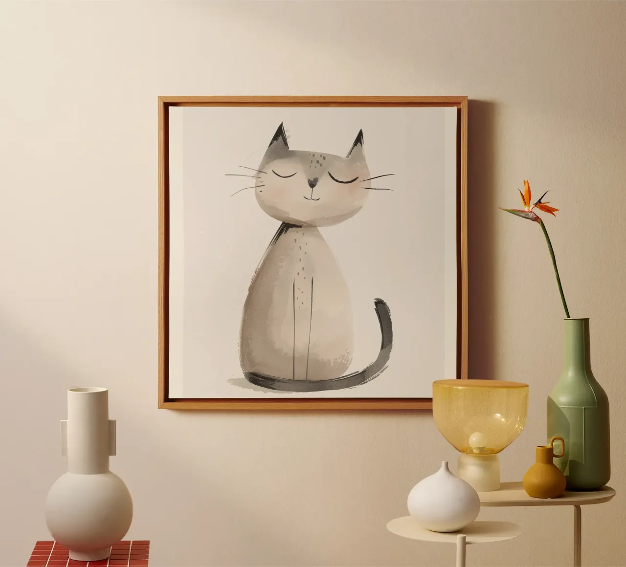 Serene Sitting Cat in Soft Watercolors canvas by DesignDoodle