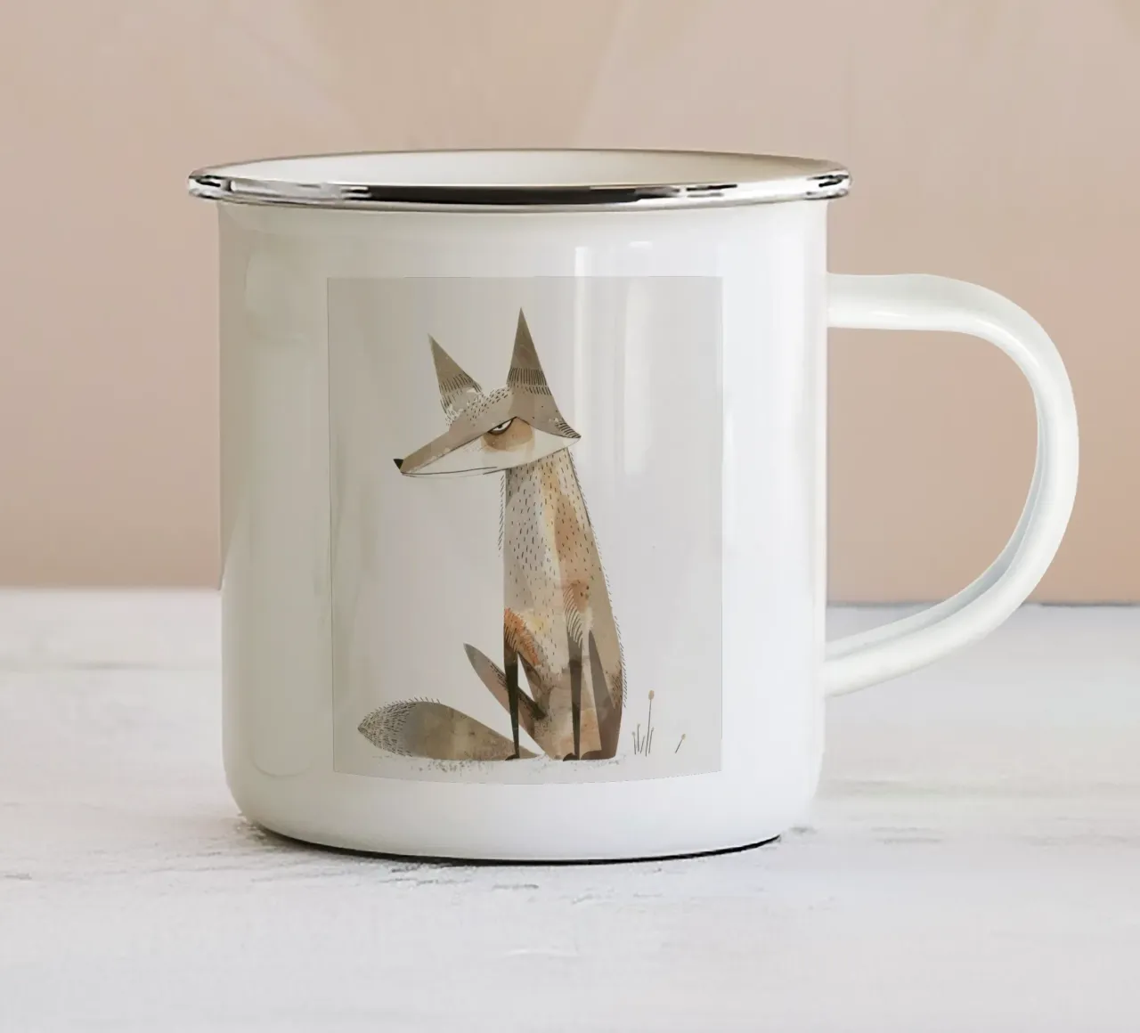 Coyote calmo in tonalità acquerellate tazza in smalto da DesignDoodle