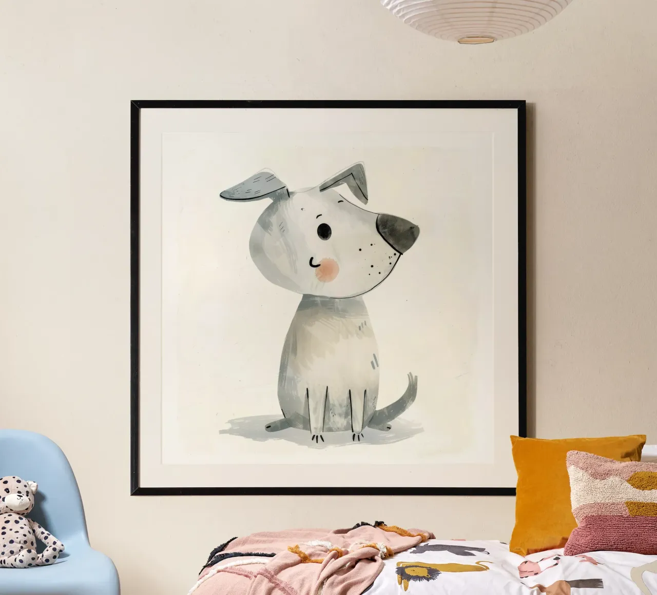 Entzückendes sitzendes Hündchen in Pastell-Aquarellfarben Poster mit Kunststoffrahmen von DesignDoodle
